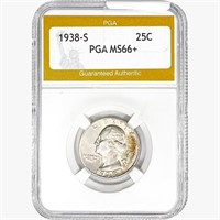 1938-S Washington Silver Quarter PGA MS66+