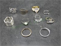 Ten Sterling Silver Rings Various Sizes