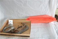 C CLAMPS, EARLY WARNING FLAGS ETC, BOX LOT
