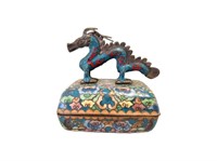 Rare Signed Chinese Cloisonne Dragon Trinket Box