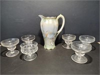 Swan Painted Pitcher with 6 Glasses