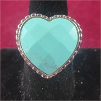 .925 Silver Ring with Facetd Turquoise Heart, sz