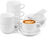 Hedume 6Pk 5 OZ Espresso Cups with Saucers&Spoons
