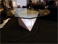 Pink Marble Table Base w/ Hex Glass Top