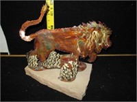 Copper Lion Statue On Flagstone Signed & Numbered