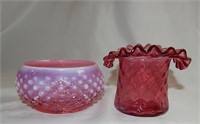 Fenton Opalescent Hobnail & Hat Vases