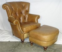 Premium Fine Leather Living Room Chair & Ottoman