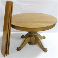 Round Oak Pedestal Table w/ 3 Leaves