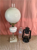 Marble Base Lamp and Lamplight Farms Lantern
