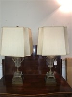 Pair of French Formal Brass & Crystal Table Lamps