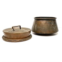 19th Century Copper Spitoon & Lid Lot