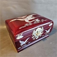 Asian Jewelry Box w/Inlaid Shell Design -Vintage