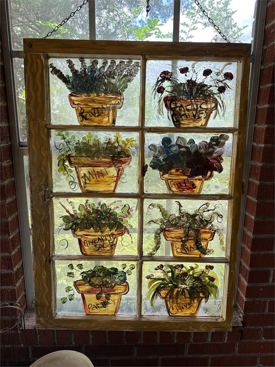 Hand Painted Eight Pane Window by Janet Moses