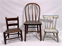 3 child's chairs: Ladderback, wicker seat (some