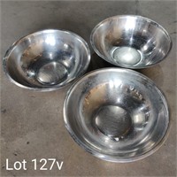 3x Large Stainless Steel Kitchen Prep Bowls