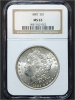 1885 Morgan Silver Dollar NGC MS63 Nice