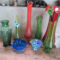 Art Glass Vases, Glass Flowers & Asst