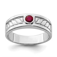 Sterling Silver- Rhodium-plated Men's Ruby Ring