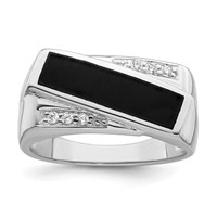 Sterling Silver- Rhodium-plated Crystal Onyx Ring
