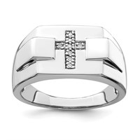 Sterling Silver-Diamond Cross Signet Ring