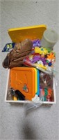 Plastic crate with assorted kids toys