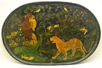 Papier Mache Tray w/Lion Rider on Horse & More