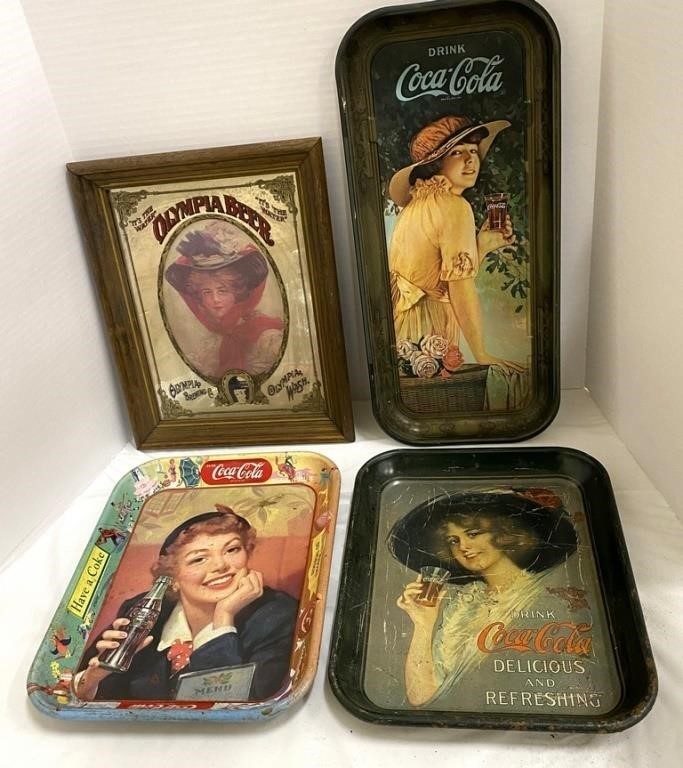 Three Old Coca Cola metal Trays