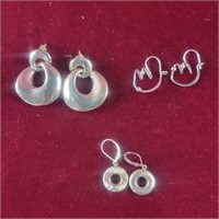 3prs .925 Silver Earrings 0.49ozTW