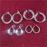 4 prs  .925  silver hoop Earrings 1.22ozTW