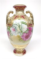 Nippon Painted Roses, Burgundy & Gold Urn Vase