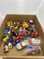 Box of Misc Toy Cars Dump Trucks Snoopy