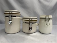 THREE LOVELY VINTAGE CANISTERS WITH LOCKING LIDS