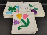 11 Hand Stitched Floral Napkins