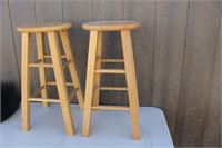 2) WOODEN BAR STOOLS, 24" TALL, ONE DOES HAVE A