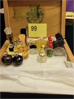 Vintage Cigar Box with Miniature Perfume Bottles