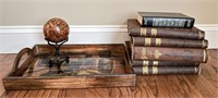 Decorative Tray Lot with Old Books & More