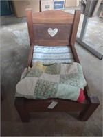Wooden Doll bed with quilt 23 in long 15 in wide