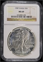 1987 AMERICAN SILVER EAGLE NGC MS69