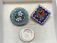 (2) Vintage Micro Mosaic glass brooches / pins