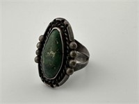 Vintage Silver Green Stone Ring Stamped AG