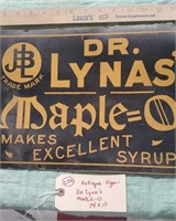 Antique cardboard sign Dr Lyna's Maple-O