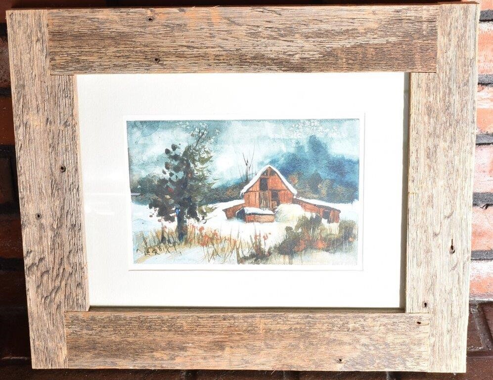 Original Painting of Red Barn in Woods by La Croix