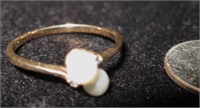 10 Kt Gold Pearl w/ Diamonds Sz 7 Ring