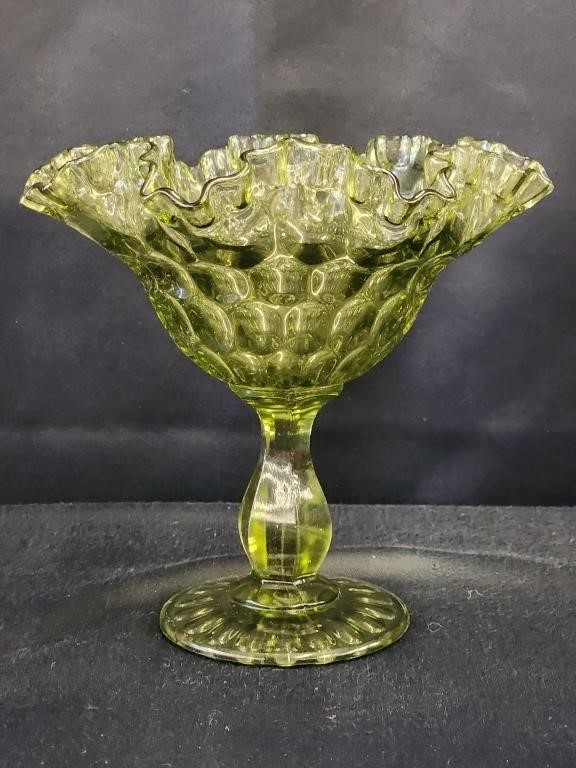 GREEN THUMBPRINT PEDESTAL COMPOTE (FENTON ?)