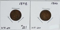 1898 & 1900  Indian Head Cents   VF-20