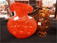 Two mid-century items: vintage 8" orange glass