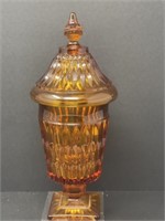 Amber Glass Candy Dish with Lid