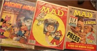 2 vintage Mad Magazines and Mickey Mouse magazine