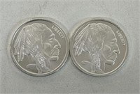 (2) 1oz SILVER INDIAN HEAD BUFFALO COINS