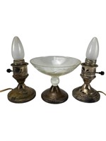 Weighted Sterling Converted Lamps and Compote Dish